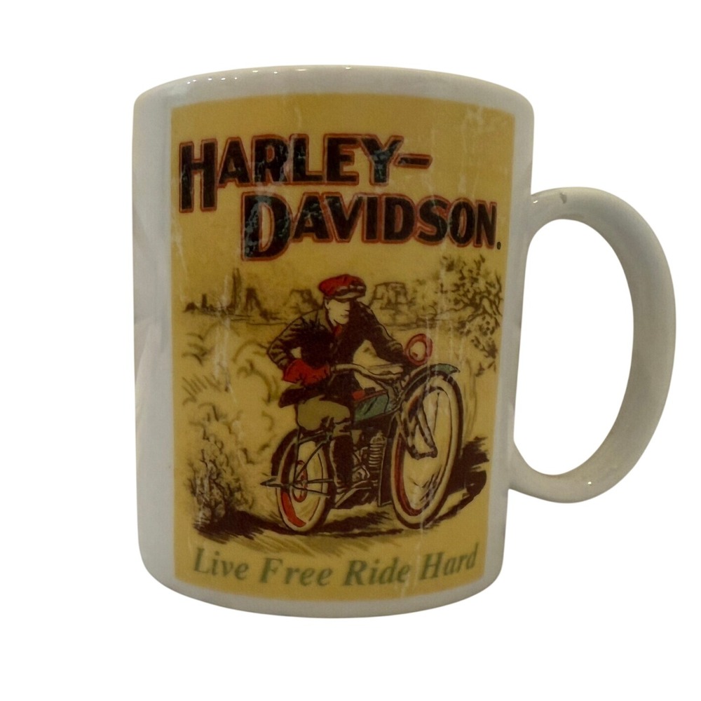 Harley-Davidson Live Free Ride Hard Vintage Style Ceramic Coffee Mug White